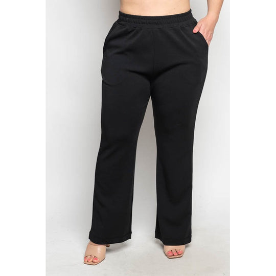 Wide Leg Knit Pants in Black Ankle Length