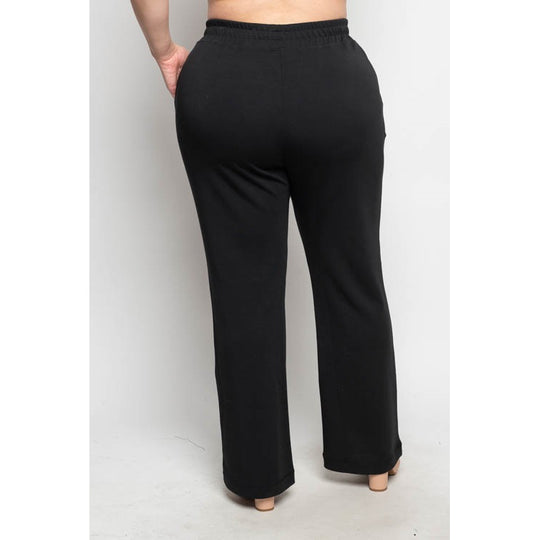 Wide Leg Knit Pants in Black Ankle Length