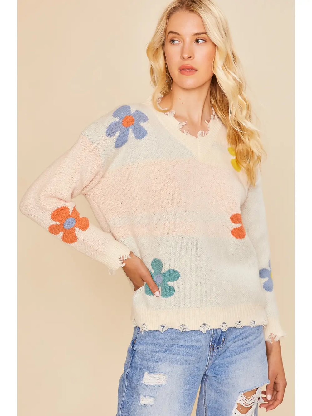 Flower Print Sharkbite Sweater Top