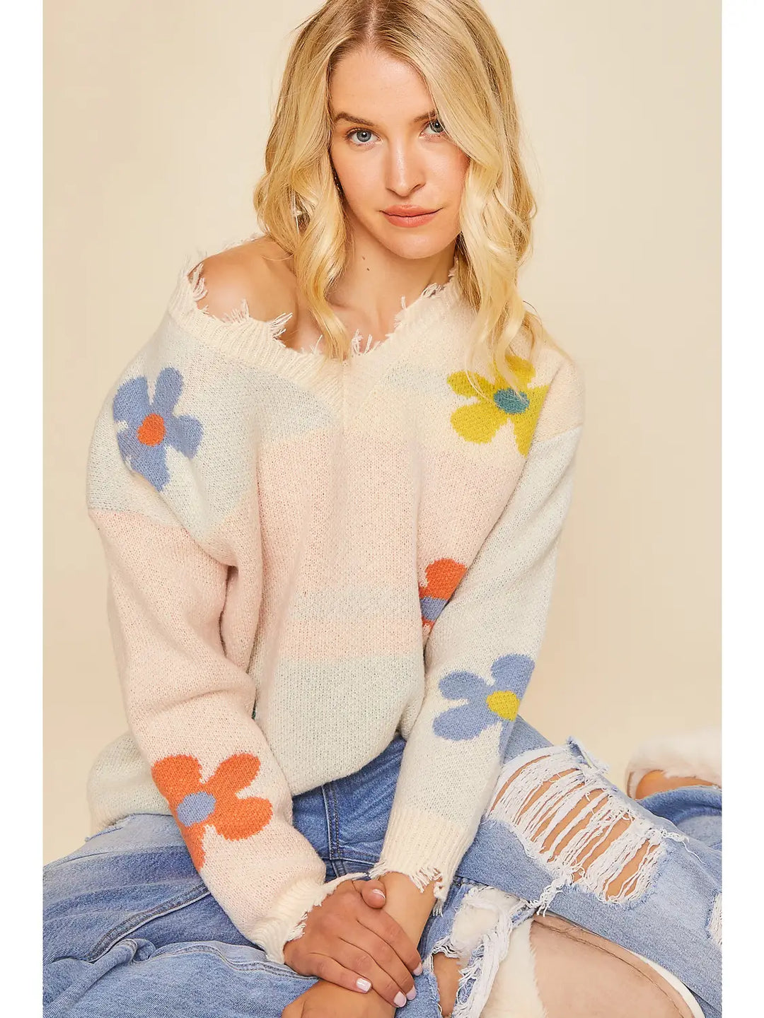 Flower Print Sharkbite Sweater Top