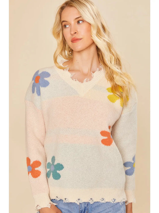 Flower Print Sharkbite Sweater Top