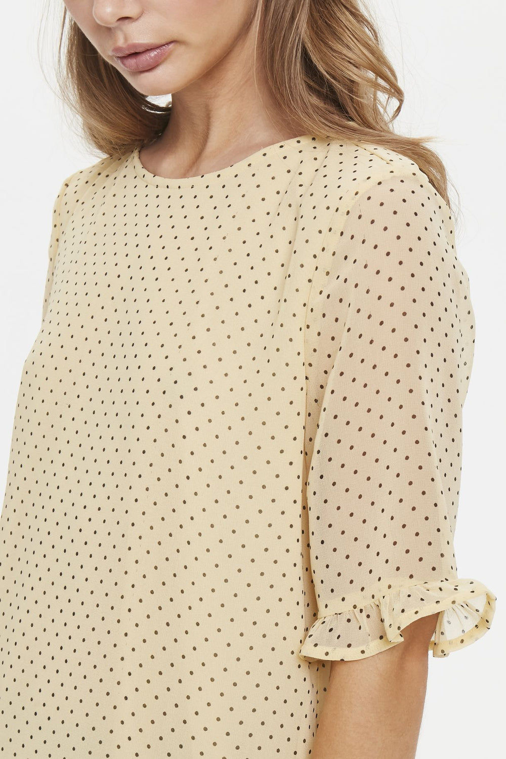 Blouse Top Elbow Sleeve Yellow Black Polka Dot